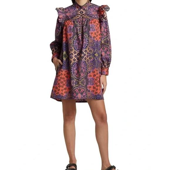 Xirena Nyla Poplin Ruffled Mini Dress Black Opal Size Large - Picture 1 of 12